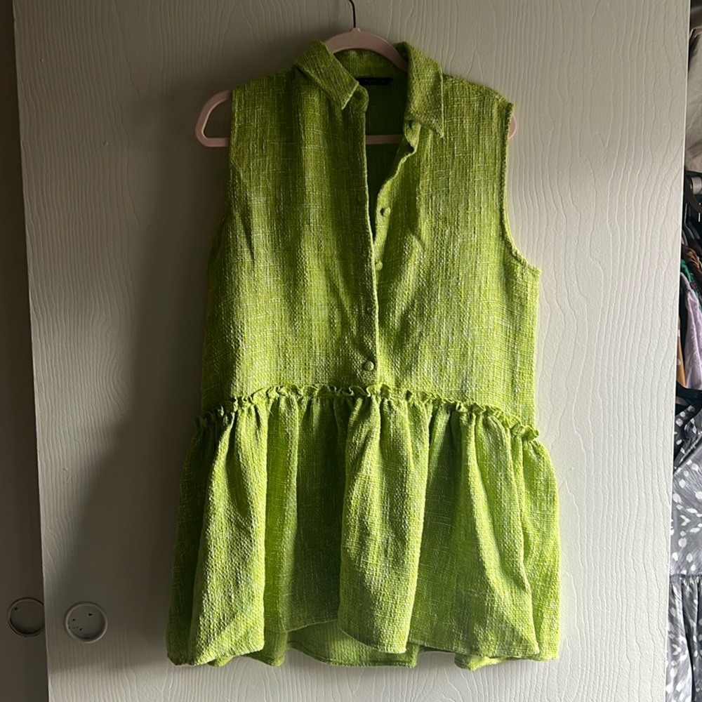 Green zara linen dress